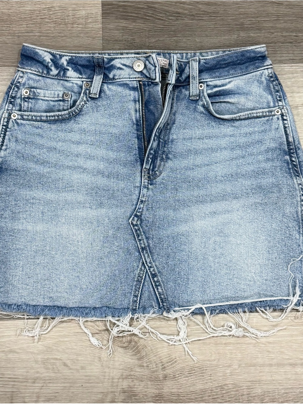 SO Light Blue Denim Mini Skirt with Frayed Hem